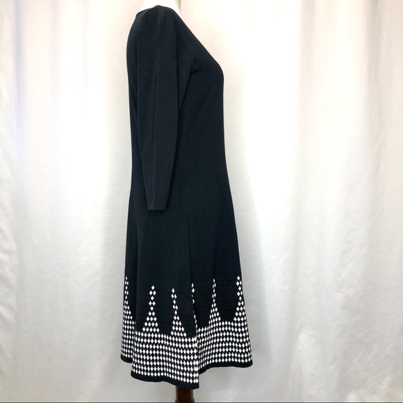 NWT Nine West knit dress black white intarsia fit and flare size medium - Picture 2 of 10